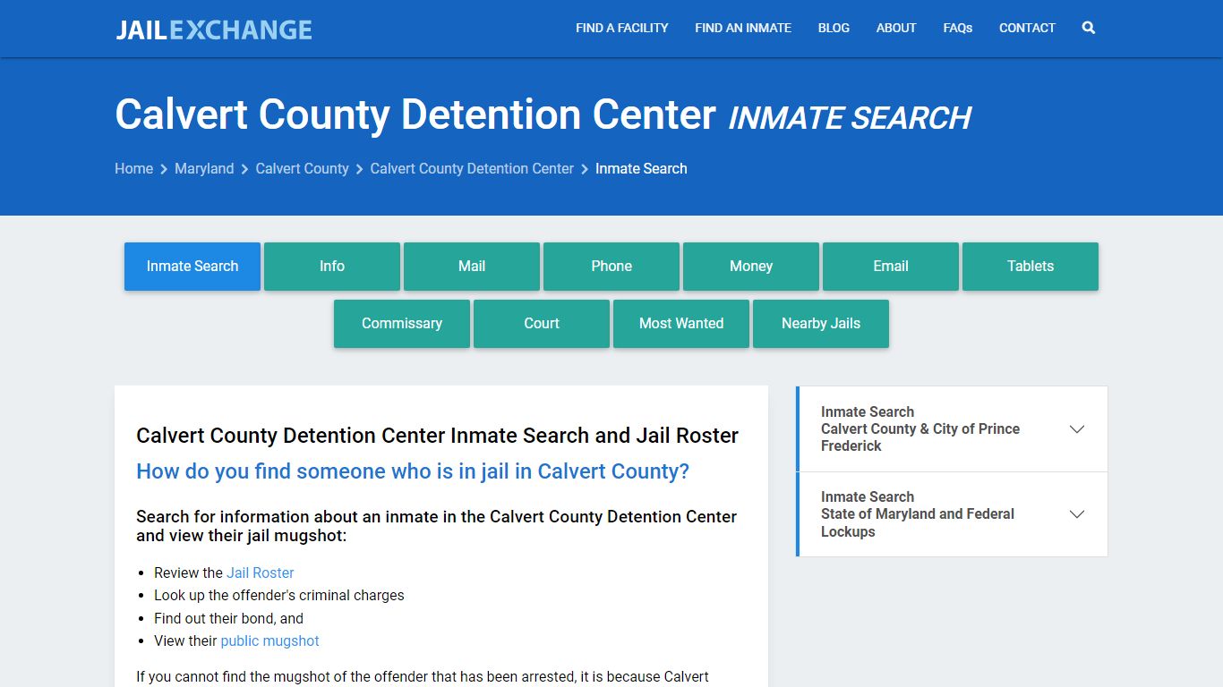Calvert County Detention Center Inmate Search - Jail Exchange