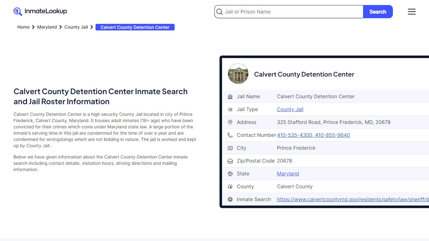 Calvert County Detention Center Inmate Search, Jail ... - Inmate Lookup